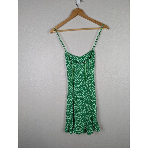 Zara Green Ditsy Floral Print Criss Cross Back Short Mini Dress Women's Medium - Picture 4 of 8